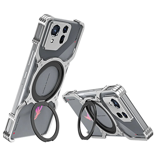 For Asus ROG Phone 8 5G / 8 Pro 5G Bumper Case Frameless Magnetic Kickstand Metal Phone Cover - Silver - 1
