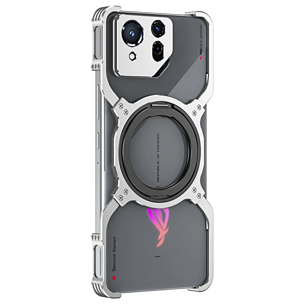 For Asus ROG Phone 8 5G / 8 Pro 5G Bumper Case Frameless Magnetic Kickstand Metal Phone Cover - Silver - 2
