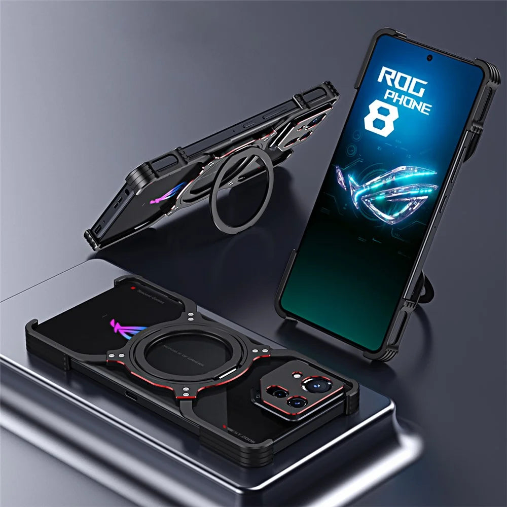 For Asus ROG Phone 8 5G / 8 Pro 5G Bumper Case Frameless Magnetic Kickstand Metal Phone Cover - Silver - 3