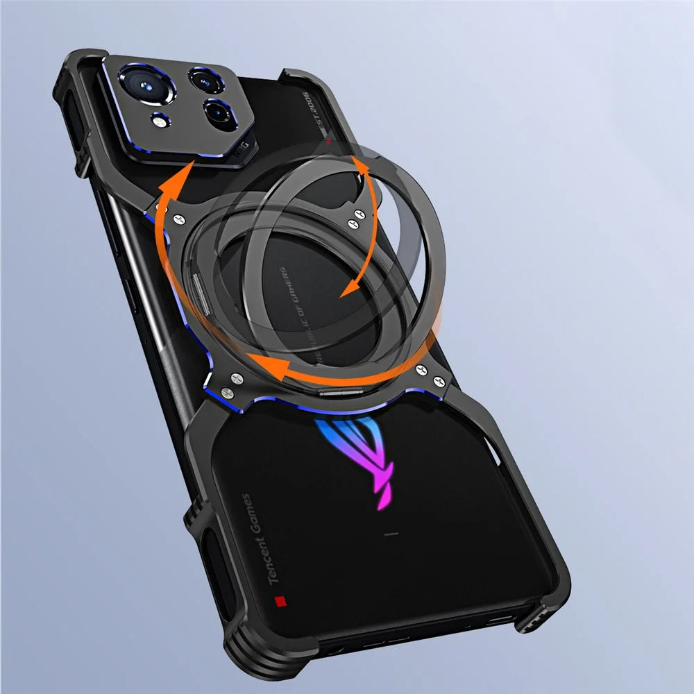 For Asus ROG Phone 8 5G / 8 Pro 5G Bumper Case Frameless Magnetic Kickstand Metal Phone Cover - Silver - 5