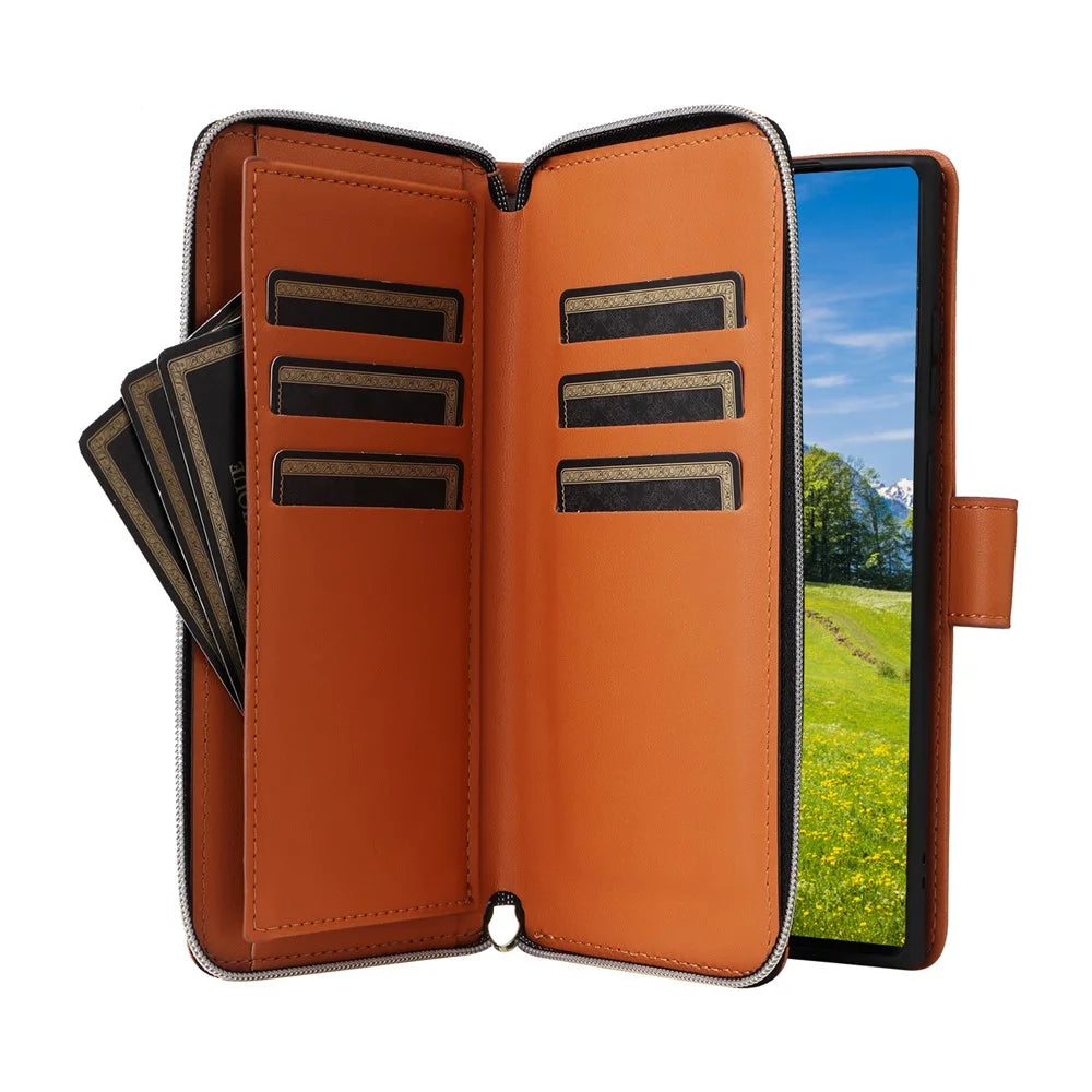 R20 For Samsung Galaxy S23 Ultra Case Zipper PU Leather Phone Cover with Straps - Brown - 3