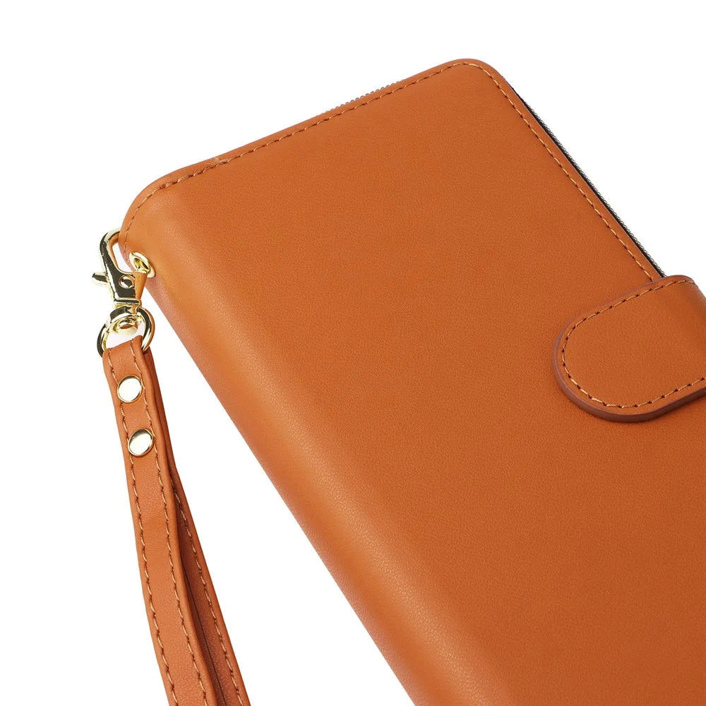 R20 For Samsung Galaxy S23 Ultra Case Zipper PU Leather Phone Cover with Straps - Brown - 5