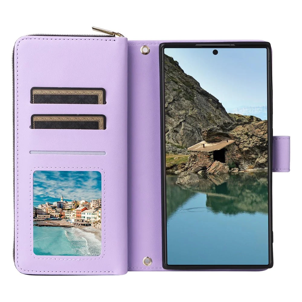 R20 For Samsung Galaxy S24 Ultra Case PU Leather Zipper Pocket Phone Cover - Light Purple - 2