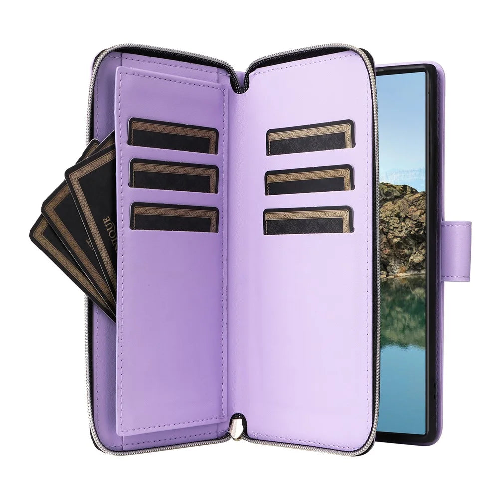 R20 For Samsung Galaxy S24 Ultra Case PU Leather Zipper Pocket Phone Cover - Light Purple - 3
