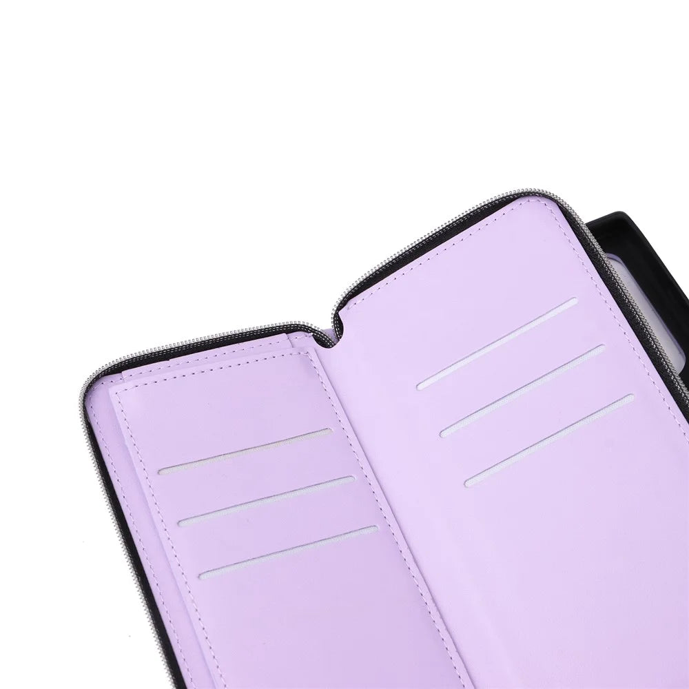 R20 For Samsung Galaxy S24 Ultra Case PU Leather Zipper Pocket Phone Cover - Light Purple - 6