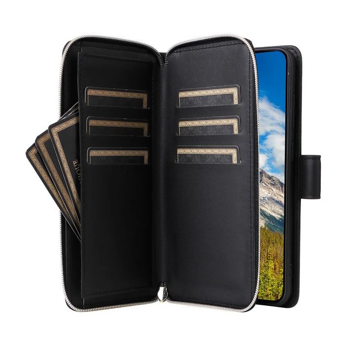 R20 For Samsung Galaxy S24+ Case Zipper Wallet PU Leather Stand Phone Cover - Black - 3