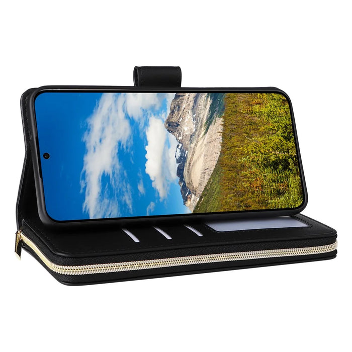 R20 For Samsung Galaxy S24+ Case Zipper Wallet PU Leather Stand Phone Cover - Black - 4