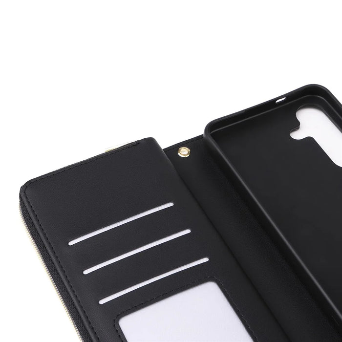 R20 For Samsung Galaxy S24+ Case Zipper Wallet PU Leather Stand Phone Cover - Black - 7