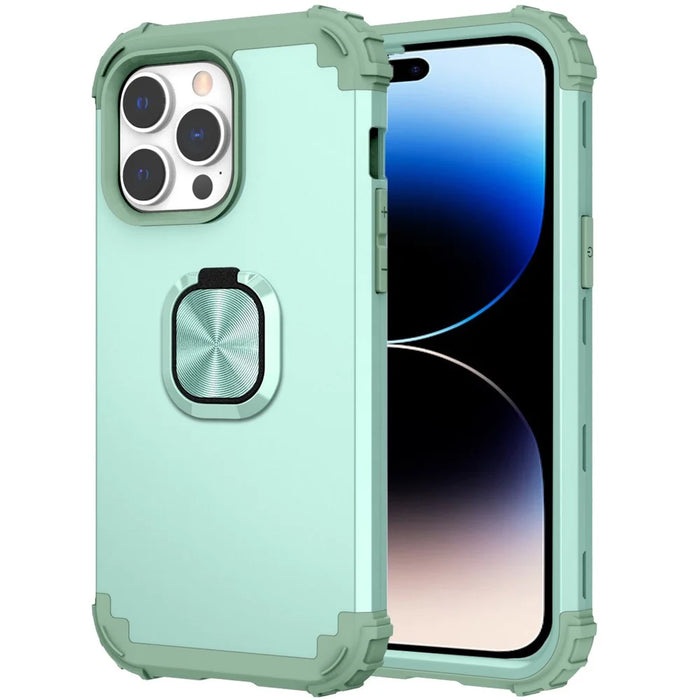 For iPhone 14 Pro Max L-Style Phone Case with Ring Holder Kickstand Protective Phone Back Cover - Green - 2