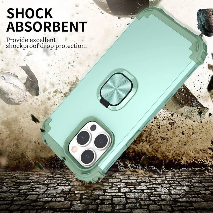 For iPhone 14 Pro Max L-Style Phone Case with Ring Holder Kickstand Protective Phone Back Cover - Green - 4
