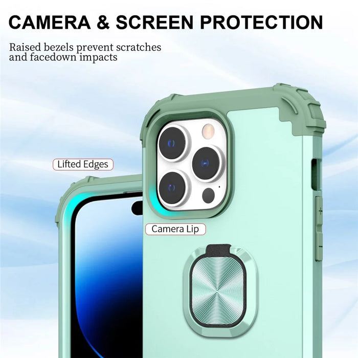 For iPhone 14 Pro Max L-Style Phone Case with Ring Holder Kickstand Protective Phone Back Cover - Green - 5