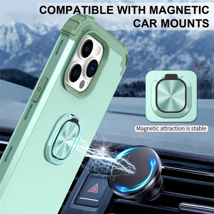 For iPhone 14 Pro Max L-Style Phone Case with Ring Holder Kickstand Protective Phone Back Cover - Green - 6