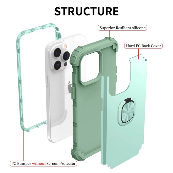 For iPhone 14 Pro Max L-Style Phone Case with Ring Holder Kickstand Protective Phone Back Cover - Green - 7