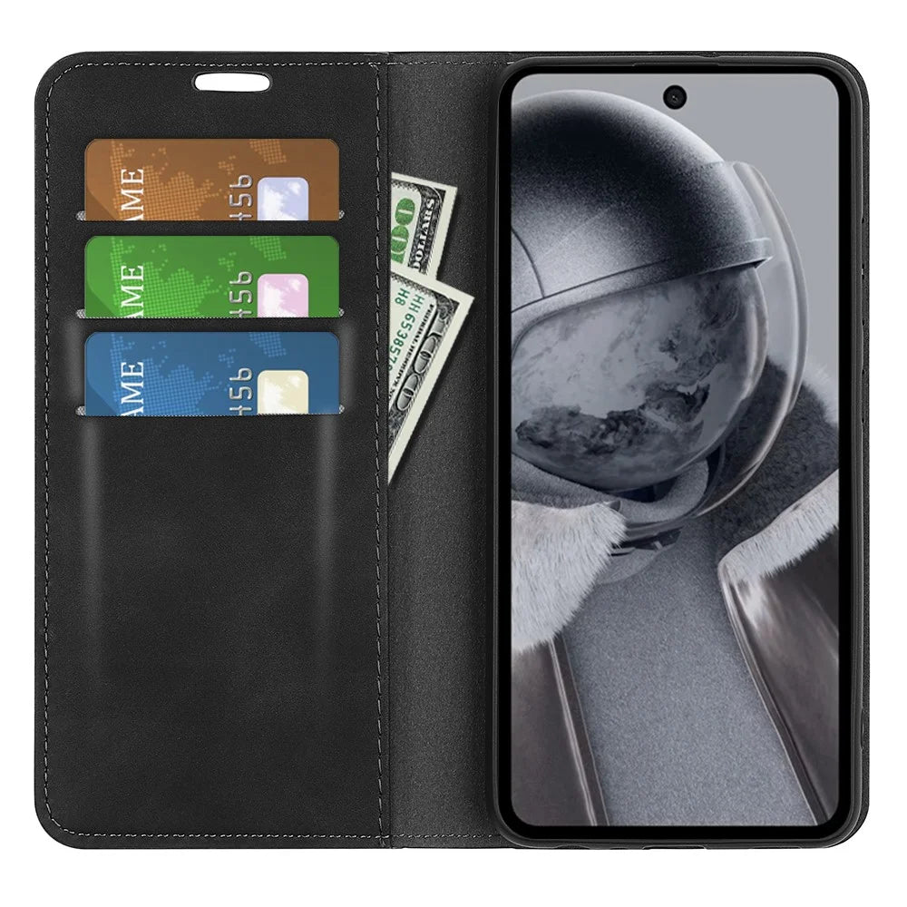 For HMD Pulse / Pulse+ / Pulse Pro Wallet Case Skin-Touch PU Leather Folio Flip Phone Cover - Black - 2