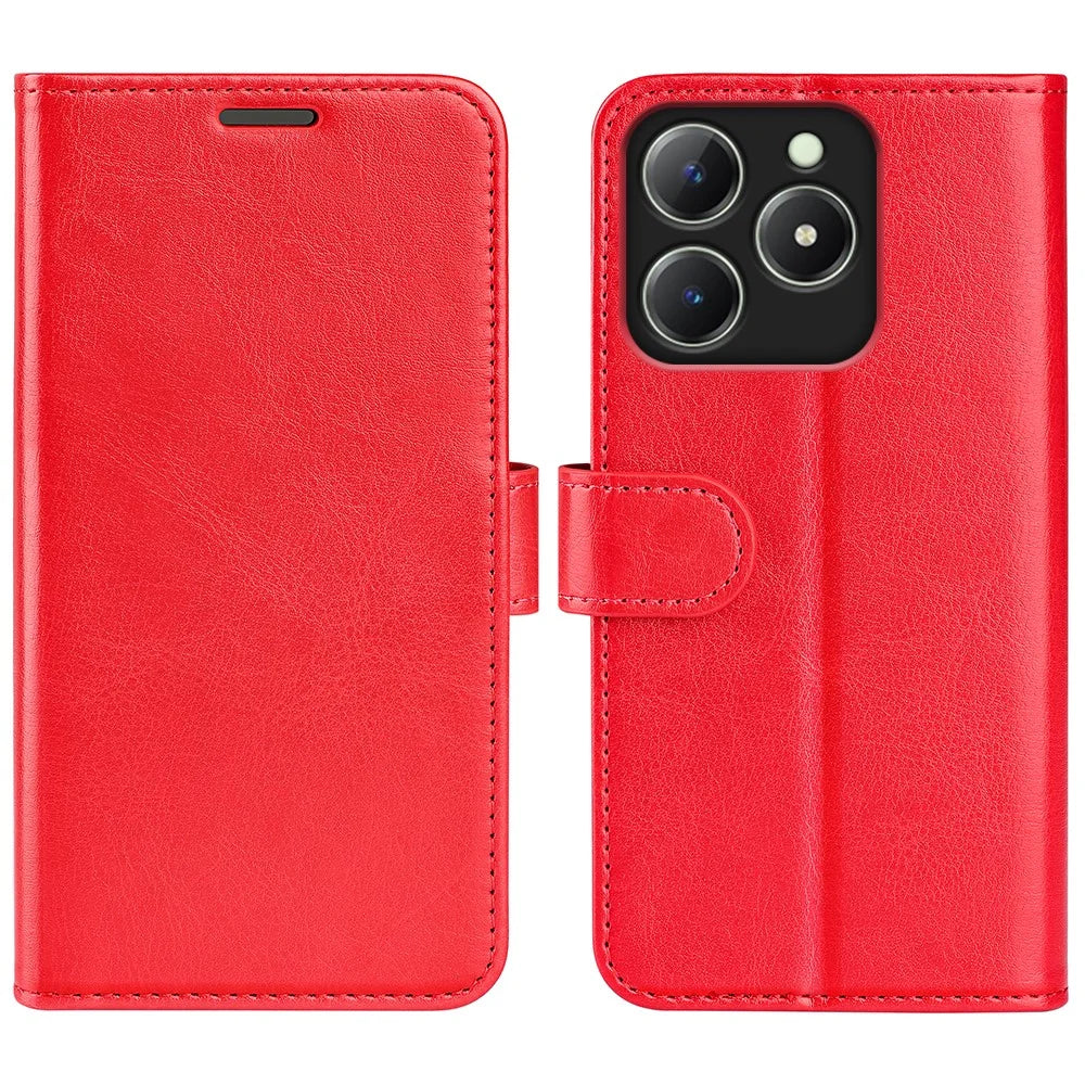 For Realme Note 60x 4G / C63 4G / C61 4G Wallet Case Crazy Horse Texture Leather Stand Phone Cover - Red - 1
