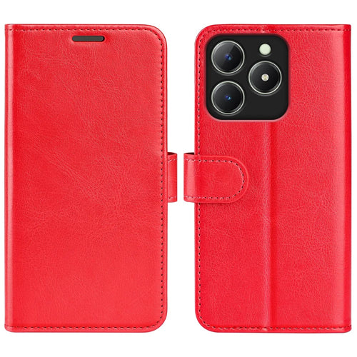 For Realme Note 60x 4G / C63 4G / C61 4G Wallet Case Crazy Horse Texture Leather Stand Phone Cover - Red - 1