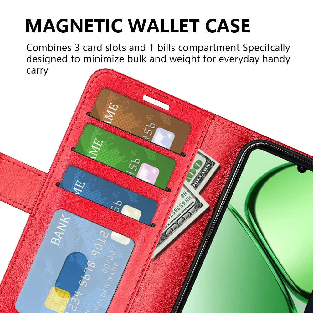 For Realme Note 60x 4G / C63 4G / C61 4G Wallet Case Crazy Horse Texture Leather Stand Phone Cover - Red - 5