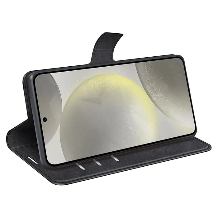 For Samsung Galaxy S24 FE Stand Case Calf Texture Anti-Scratch Leather Phone Cover - Black - 3