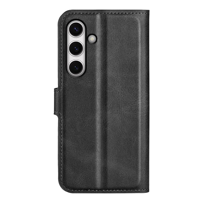 For Samsung Galaxy S24 FE Stand Case Calf Texture Anti-Scratch Leather Phone Cover - Black - 7