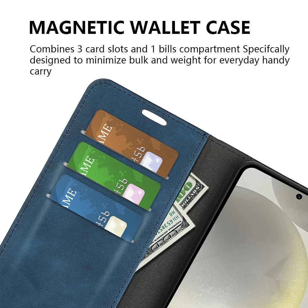 For Samsung Galaxy S24 FE Case Skin-Touch Drop-Proof Leather Wallet Phone Cover - Blue - 5