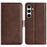 For Samsung Galaxy S24 FE Stand Case Calf Texture Leather Phone Cover with Wallet - Brown - 1