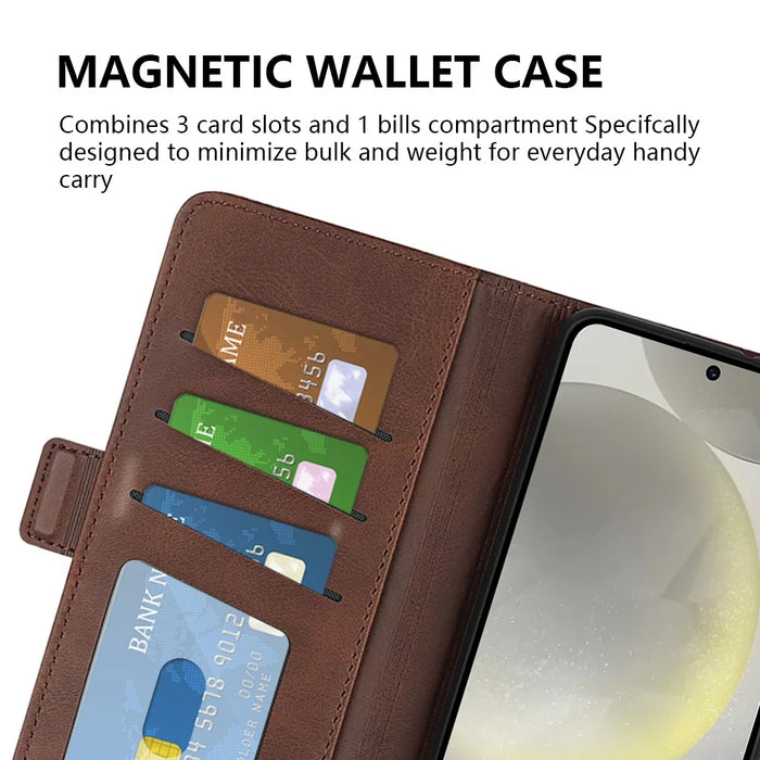 For Samsung Galaxy S24 FE Stand Case Calf Texture Leather Phone Cover with Wallet - Brown - 4