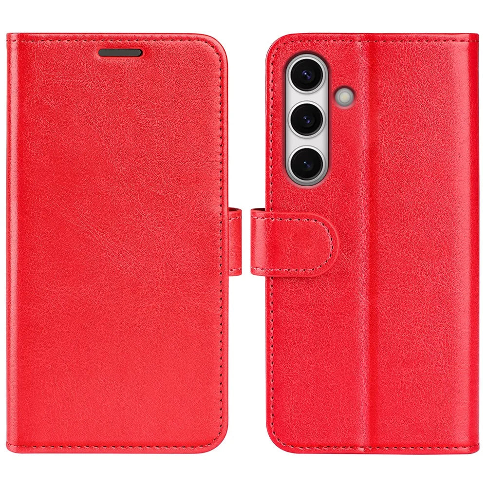 For Samsung Galaxy S24 FE Case Crazy Horse Texture Leather Stand Phone Cover with Wallet - Red - 1