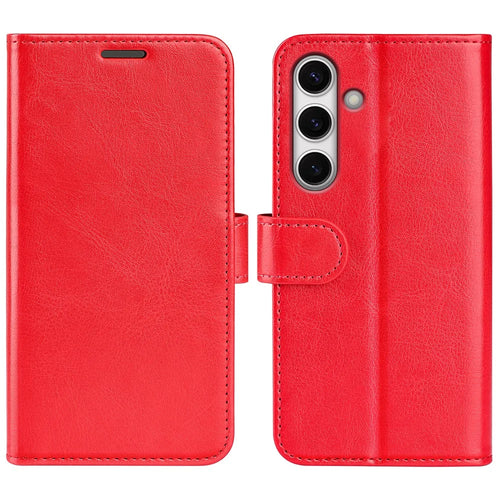 For Samsung Galaxy S24 FE Case Crazy Horse Texture Leather Stand Phone Cover with Wallet - Red - 1