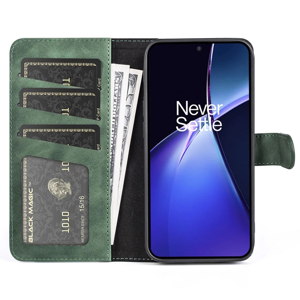 For OnePlus Nord CE4 Lite 5G / Oppo K12x 5G (China) Phone Case Splicing Color Leather Wallet Cover - Green - 2