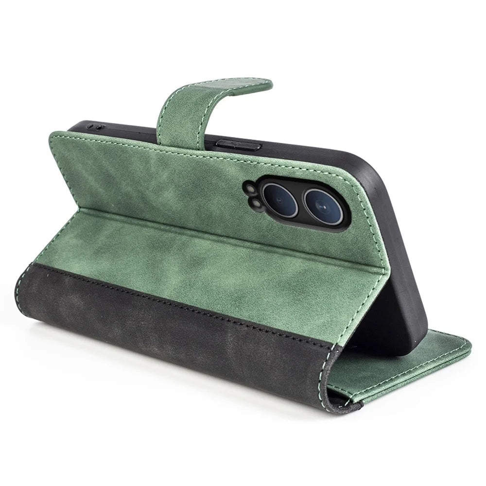 For OnePlus Nord CE4 Lite 5G / Oppo K12x 5G (China) Phone Case Splicing Color Leather Wallet Cover - Green - 3