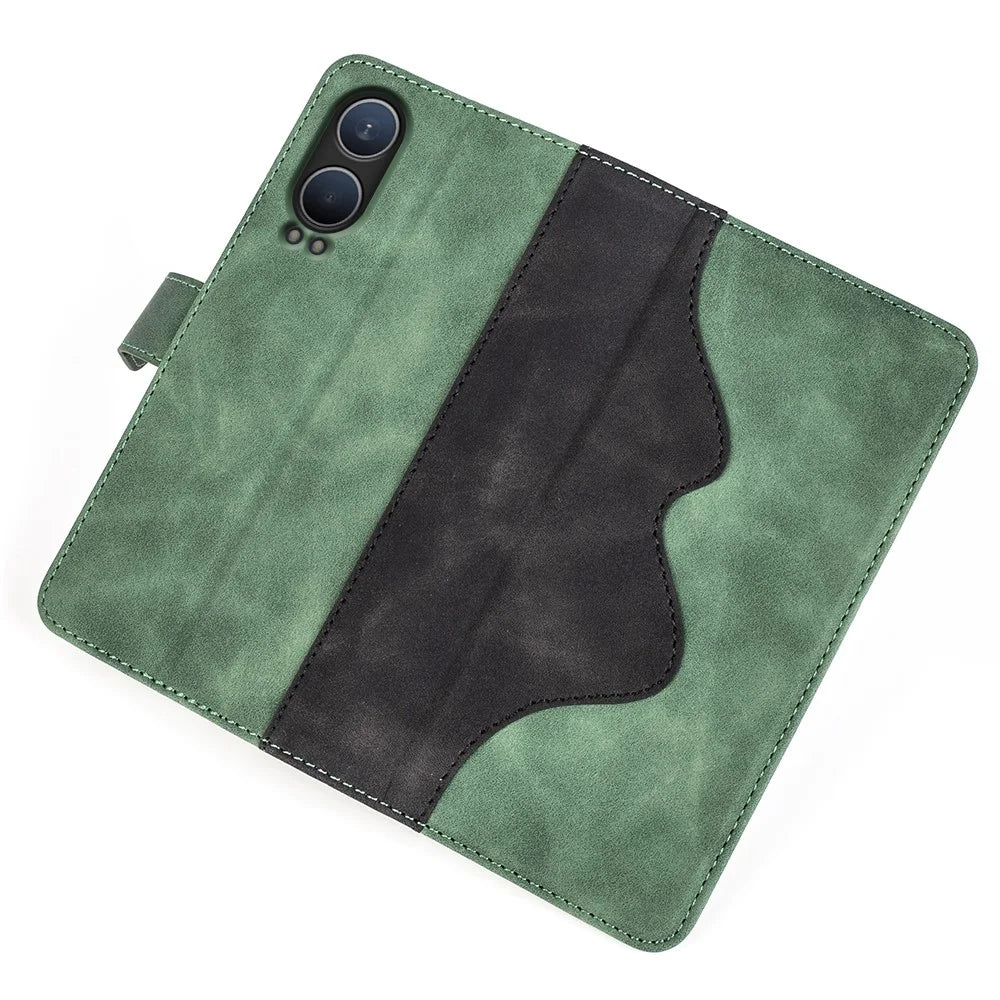 For OnePlus Nord CE4 Lite 5G / Oppo K12x 5G (China) Phone Case Splicing Color Leather Wallet Cover - Green - 4