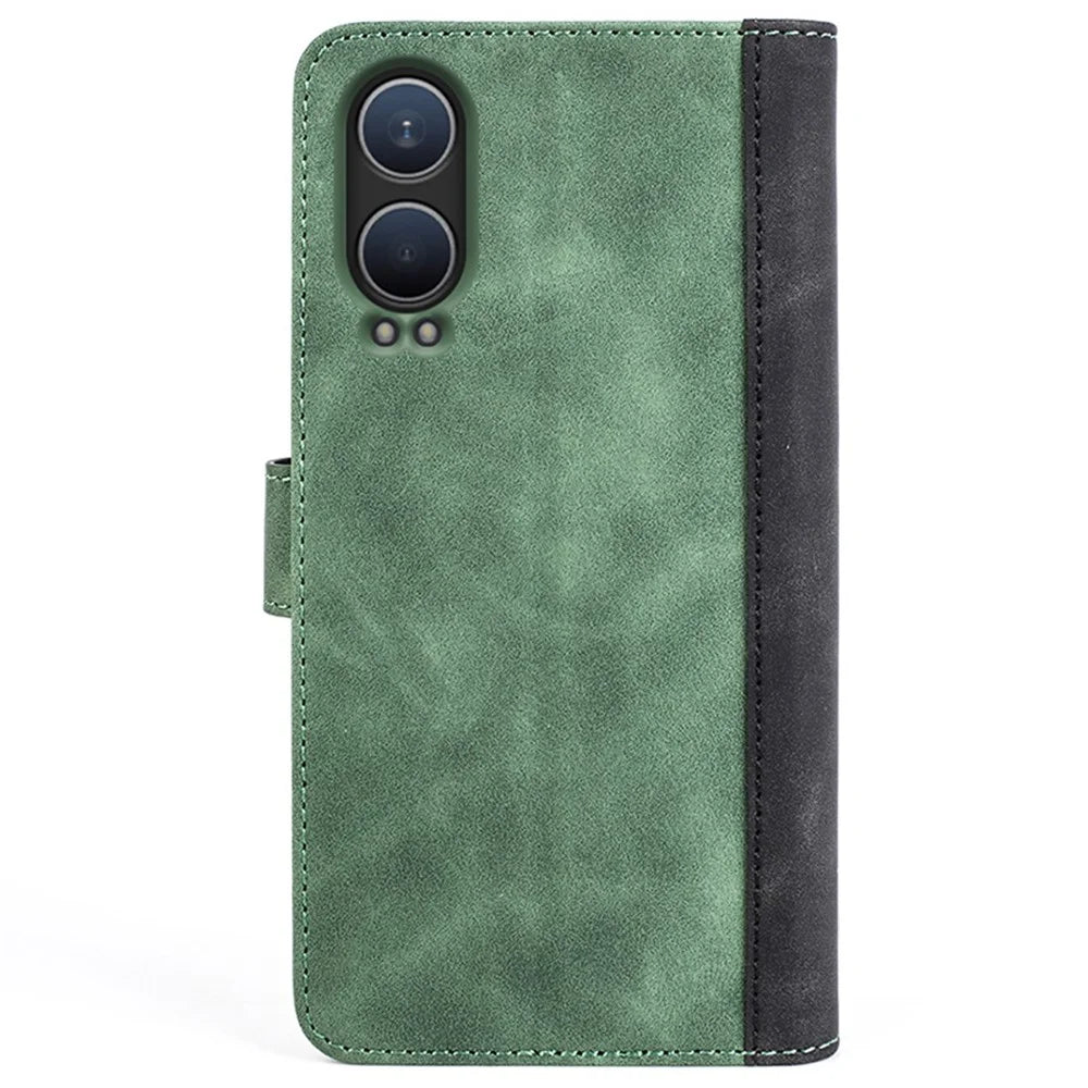 For OnePlus Nord CE4 Lite 5G / Oppo K12x 5G (China) Phone Case Splicing Color Leather Wallet Cover - Green - 7