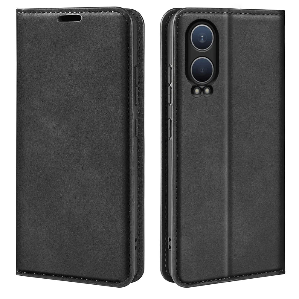 For OnePlus Nord CE4 Lite 5G / Oppo K12x 5G (China) Wallet Phone Case Skin-Touch Leather Flip Cover - Black - 1