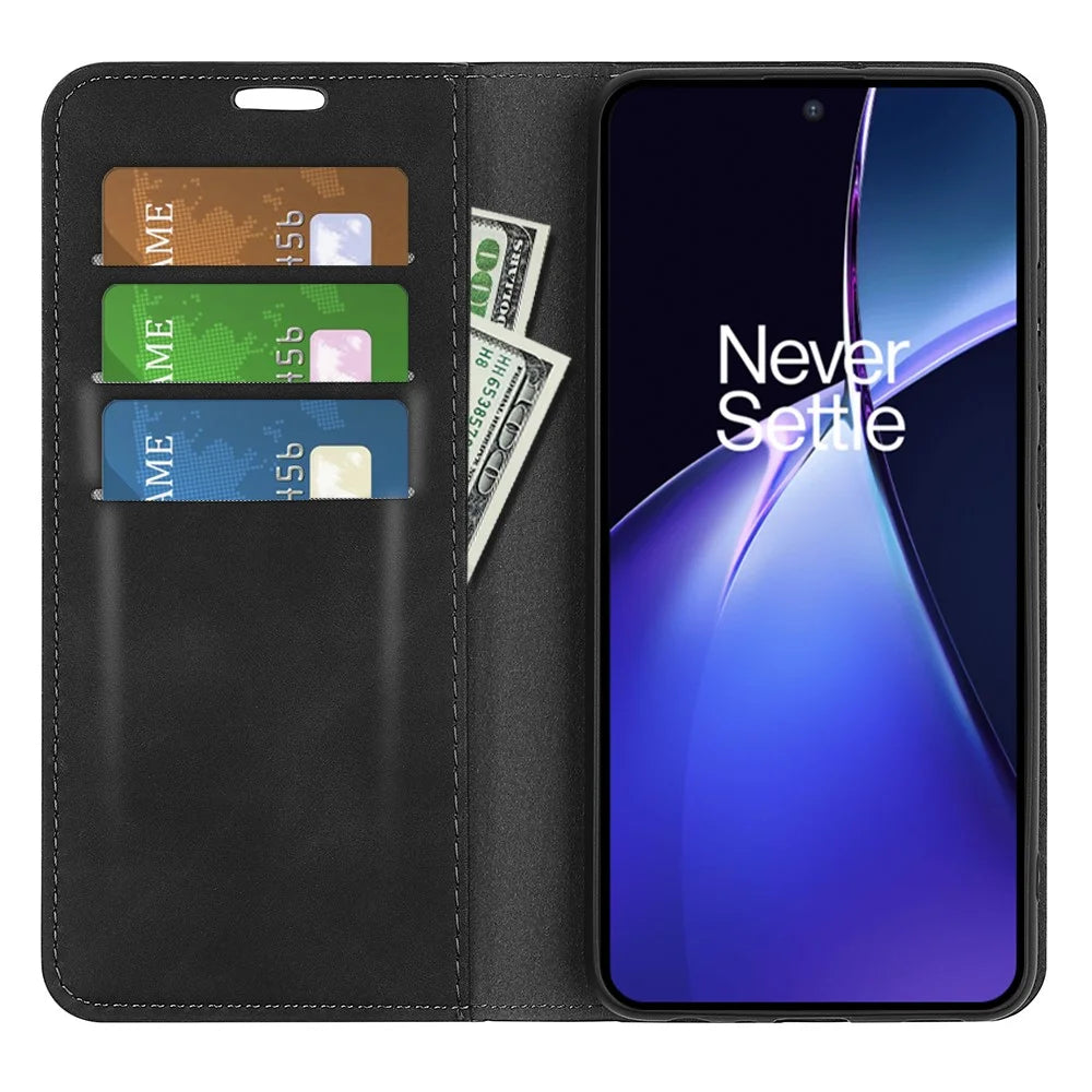 For OnePlus Nord CE4 Lite 5G / Oppo K12x 5G (China) Wallet Phone Case Skin-Touch Leather Flip Cover - Black - 2