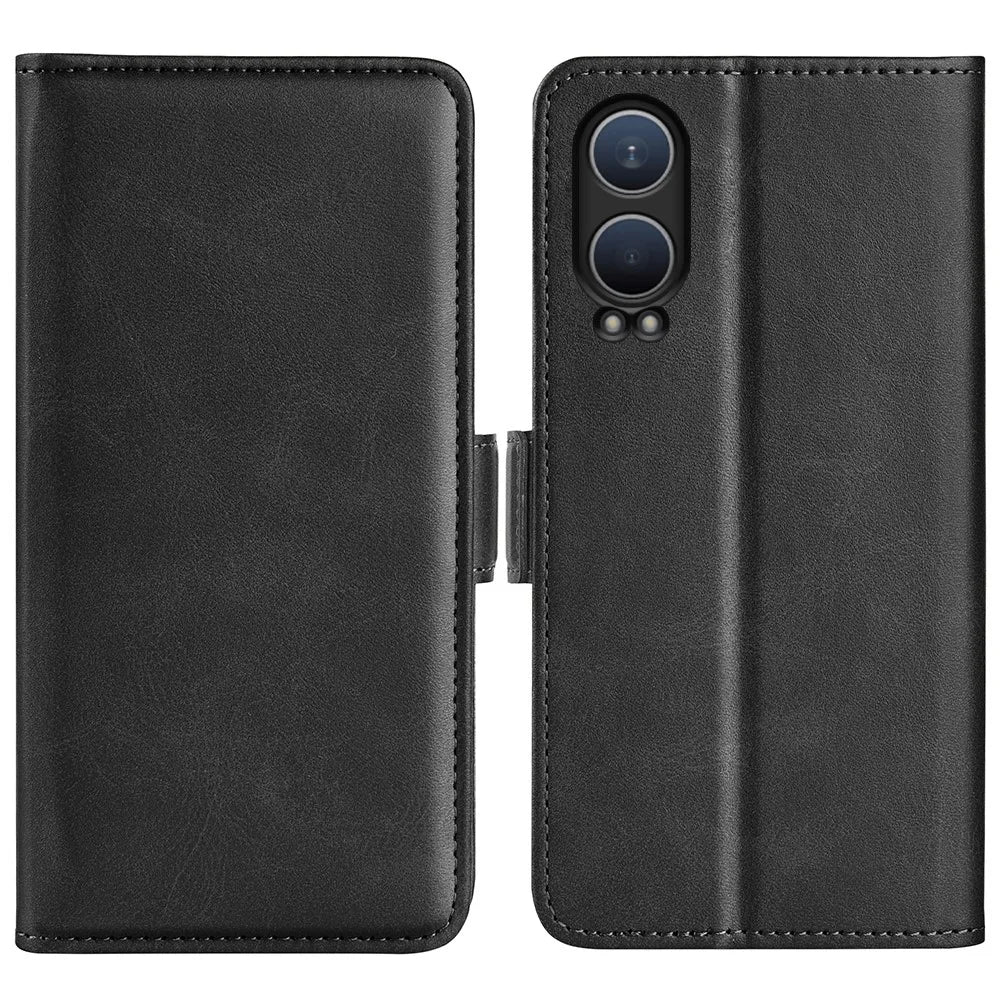 For OnePlus Nord CE4 Lite 5G / Oppo K12x 5G (China) Phone Case Calf Texture Leather Stand Wallet Cover - Black - 1
