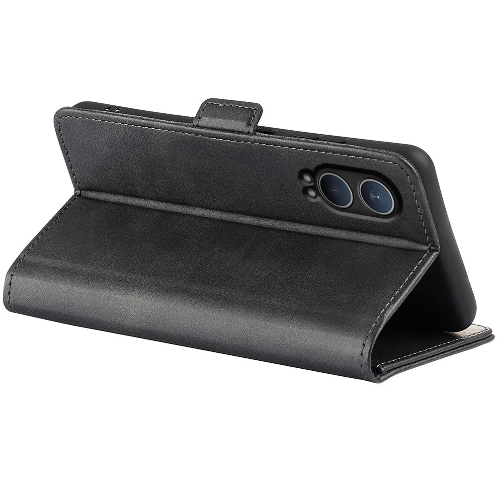 For OnePlus Nord CE4 Lite 5G / Oppo K12x 5G (China) Phone Case Calf Texture Leather Stand Wallet Cover - Black - 4