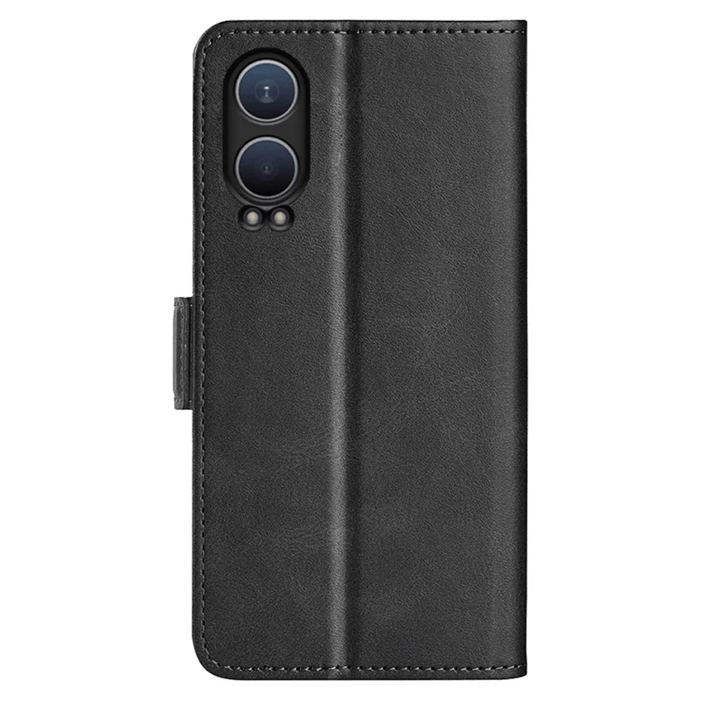 For OnePlus Nord CE4 Lite 5G / Oppo K12x 5G (China) Phone Case Calf Texture Leather Stand Wallet Cover - Black - 7
