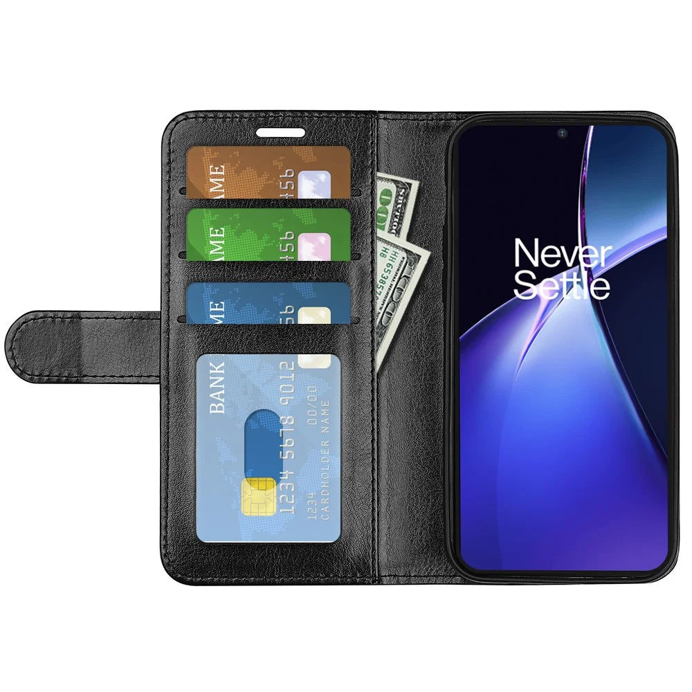 For OnePlus Nord CE4 Lite 5G / Oppo K12x 5G (China) Wallet Phone Case Crazy Horse Texture Stand Leather Cover - Black - 2
