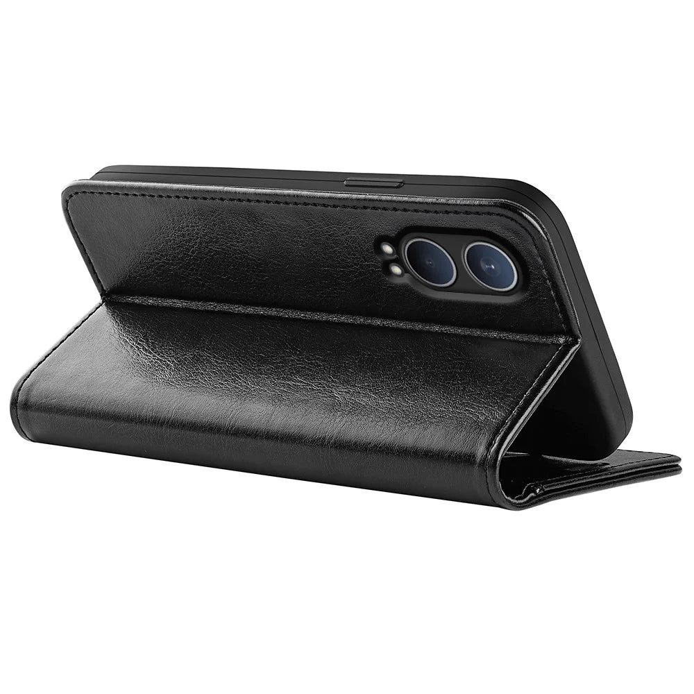 For OnePlus Nord CE4 Lite 5G / Oppo K12x 5G (China) Wallet Phone Case Crazy Horse Texture Stand Leather Cover - Black - 4