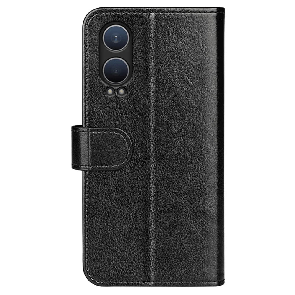 For OnePlus Nord CE4 Lite 5G / Oppo K12x 5G (China) Wallet Phone Case Crazy Horse Texture Stand Leather Cover - Black - 7