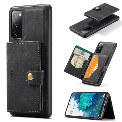 JEEHOOD J01 For Samsung Galaxy S20 FE 2022 / S20 FE / S20 FE 5G / S20 Lite Case Retro Leather Detachable Back Cover - Black - 1