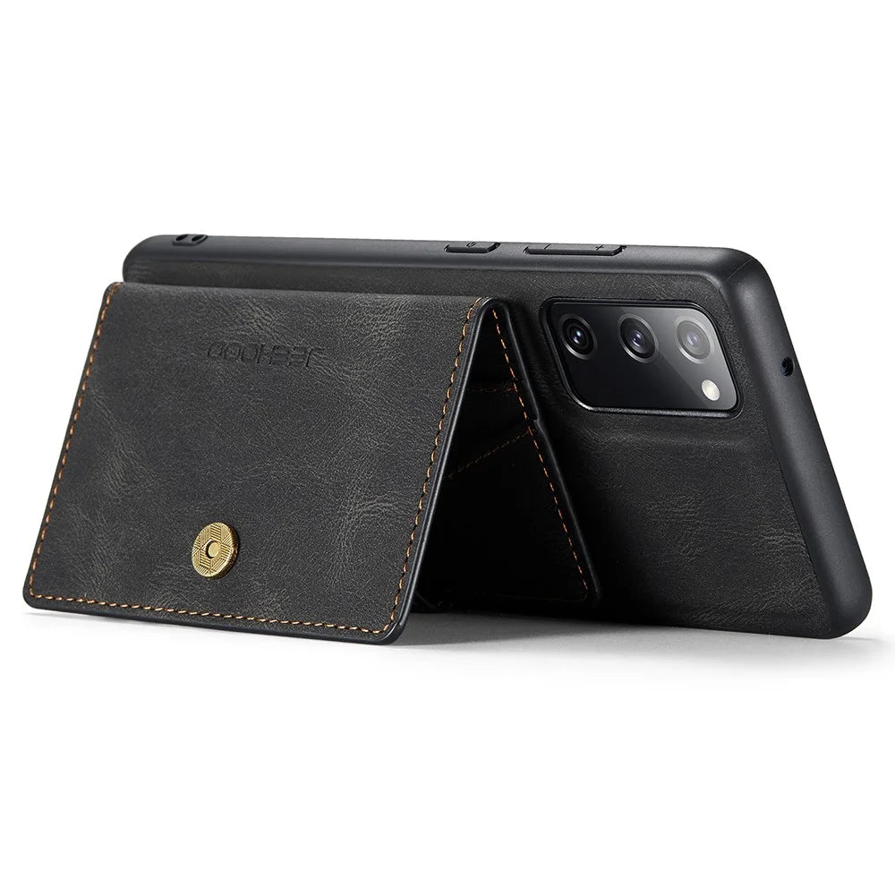 JEEHOOD J01 For Samsung Galaxy S20 FE 2022 / S20 FE / S20 FE 5G / S20 Lite Case Retro Leather Detachable Back Cover - Black - 3