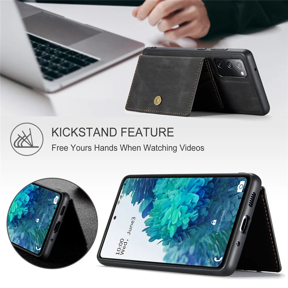 JEEHOOD J01 For Samsung Galaxy S20 FE 2022 / S20 FE / S20 FE 5G / S20 Lite Case Retro Leather Detachable Back Cover - Black - 5