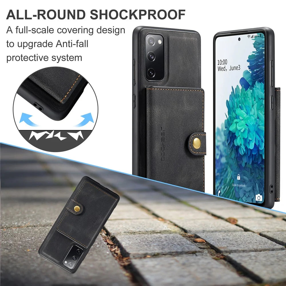 JEEHOOD J01 For Samsung Galaxy S20 FE 2022 / S20 FE / S20 FE 5G / S20 Lite Case Retro Leather Detachable Back Cover - Black - 6