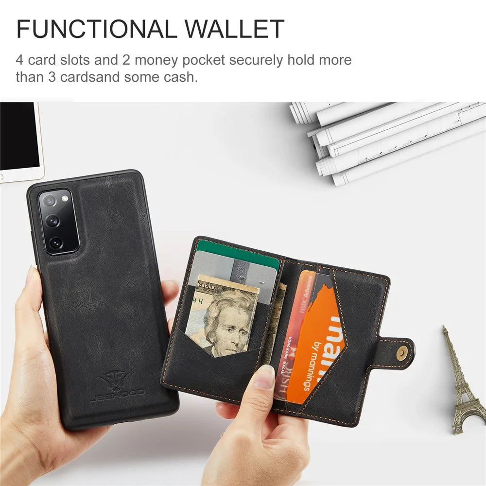 JEEHOOD J01 For Samsung Galaxy S20 FE 2022 / S20 FE / S20 FE 5G / S20 Lite Case Retro Leather Detachable Back Cover - Black - 7