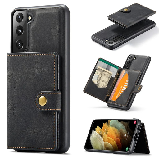 JEEHOOD J01 For Samsung Galaxy S21 FE 5G Case Leather + TPU Phone Cover Detachable Card Holder - Black - 1