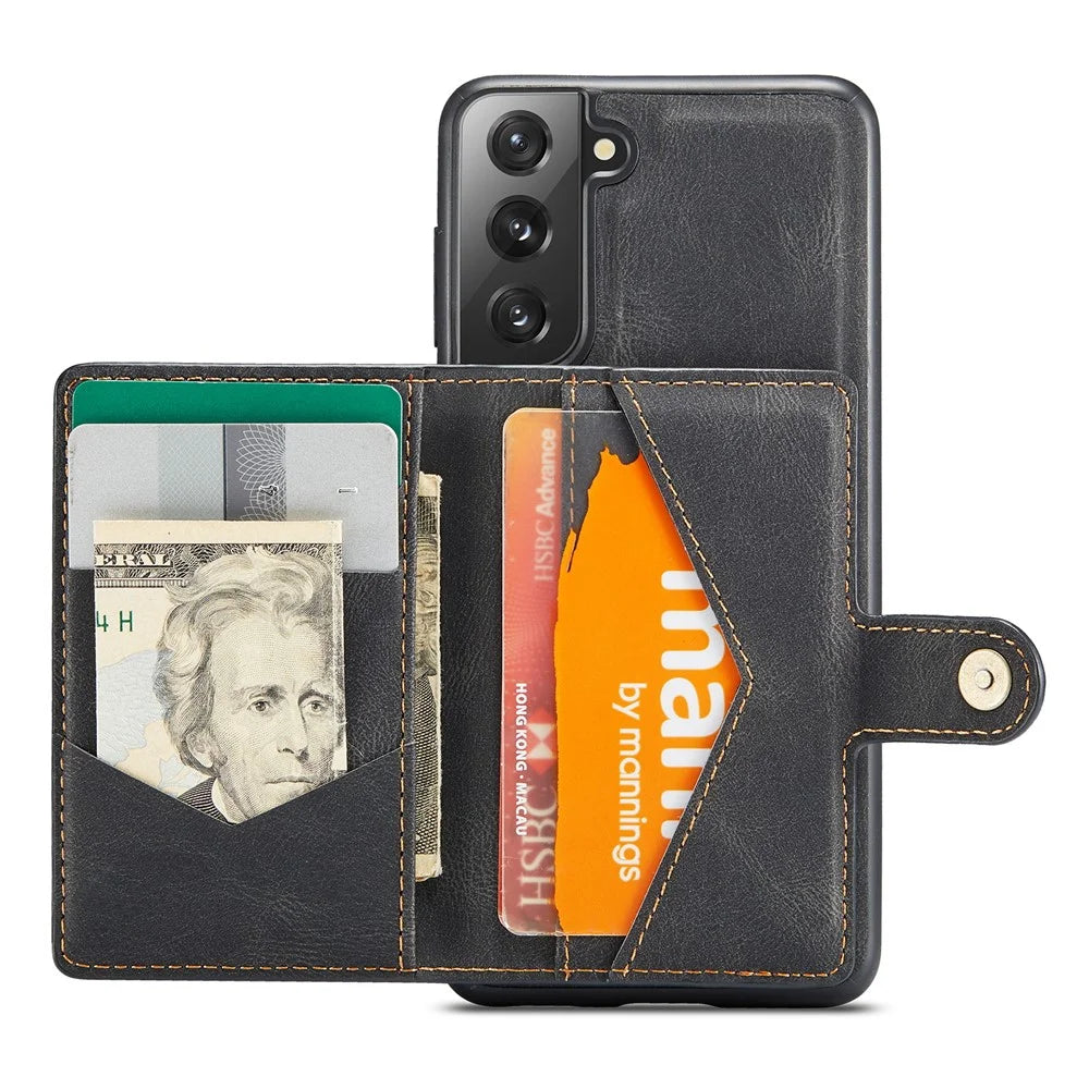 JEEHOOD J01 For Samsung Galaxy S21 FE 5G Case Leather + TPU Phone Cover Detachable Card Holder - Black - 2