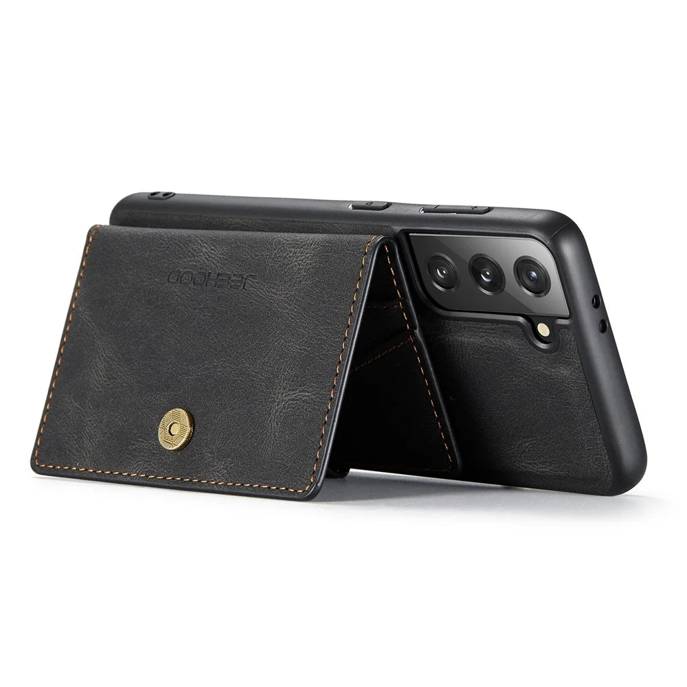 JEEHOOD J01 For Samsung Galaxy S21 FE 5G Case Leather + TPU Phone Cover Detachable Card Holder - Black - 3