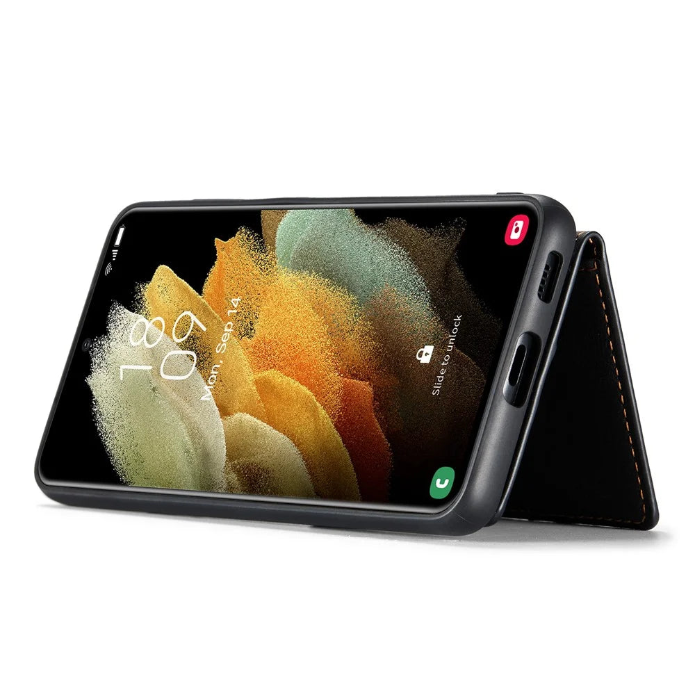 JEEHOOD J01 For Samsung Galaxy S21 FE 5G Case Leather + TPU Phone Cover Detachable Card Holder - Black - 4