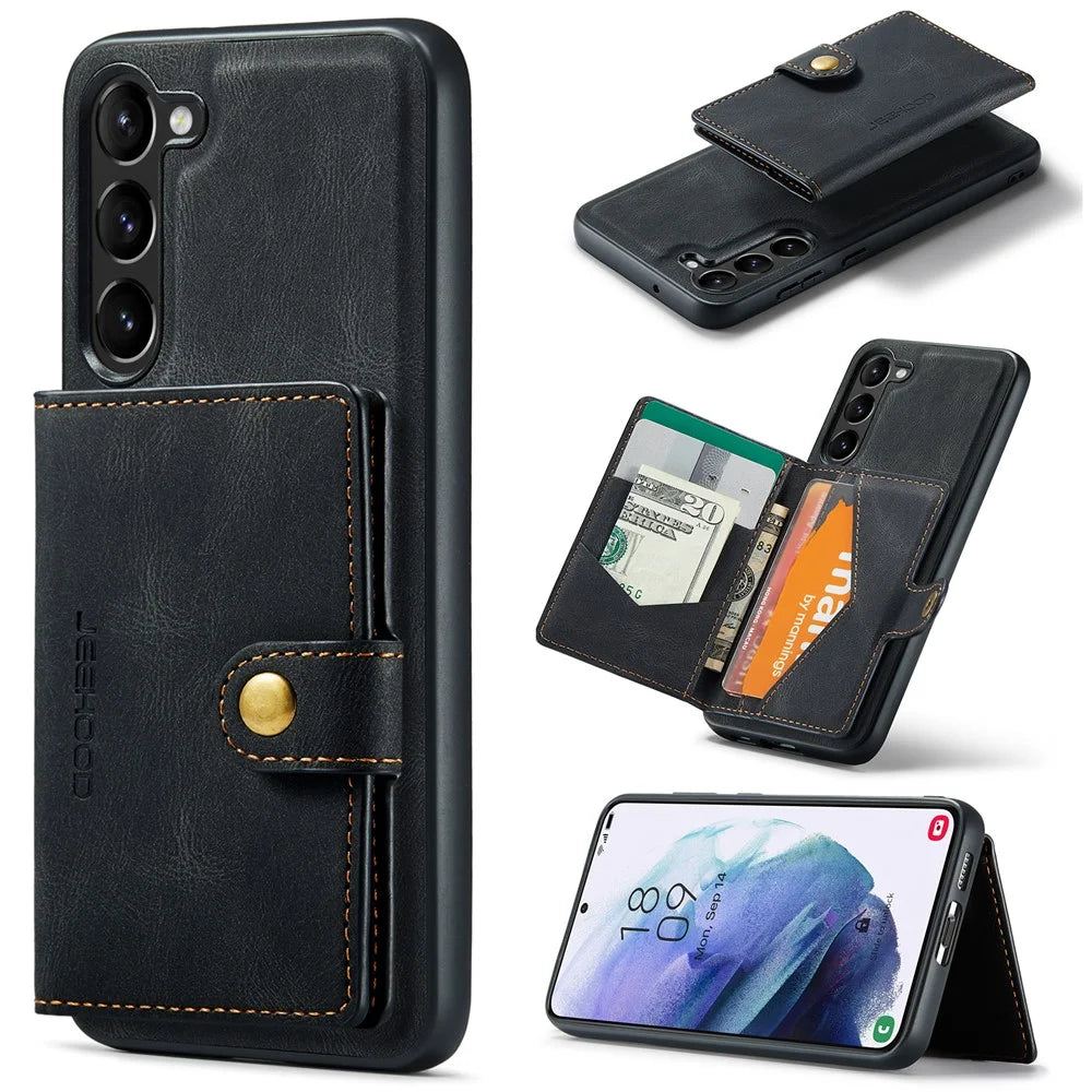 JEEHOOD J01 For Samsung Galaxy S23+ Case Leather Phone Back Cover Magnetic 2 in 1 Detachable - Black - 1